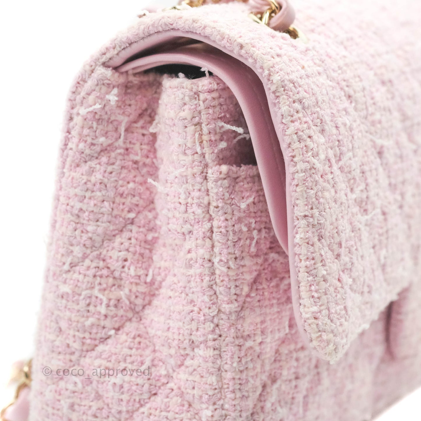 Chanel Classic M/L Medium Quilted Double Flap Bag Pink Tweed Gold Hardware