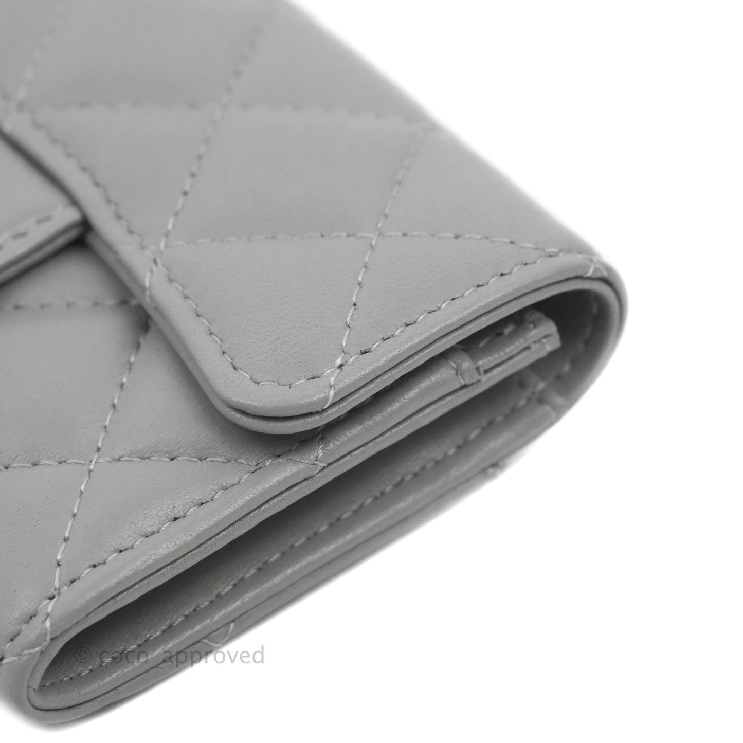 Chanel Quilted Flap Card Holder Grey Lambskin Silver Hardware