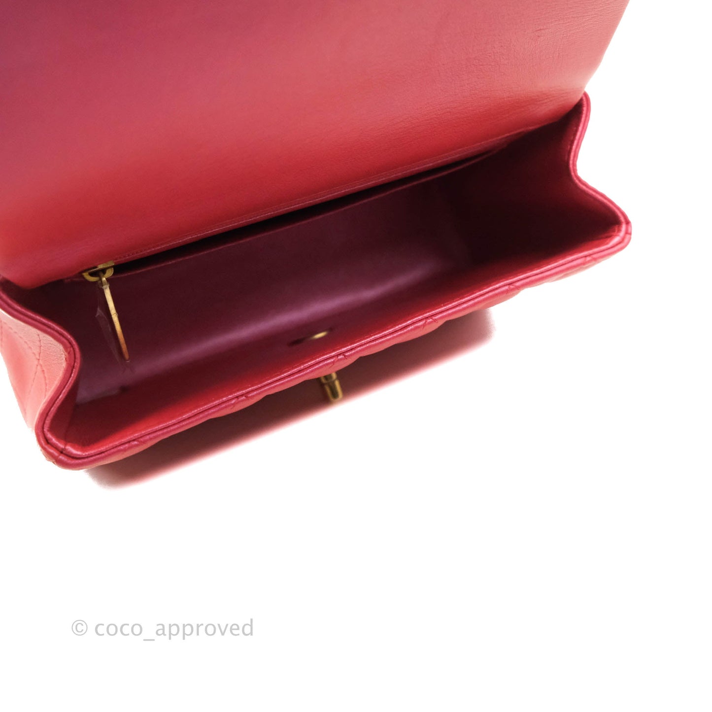Chanel Top Handle Mini Rectangular Flap Bag Iridescent Red Lambskin Gold Hardware
