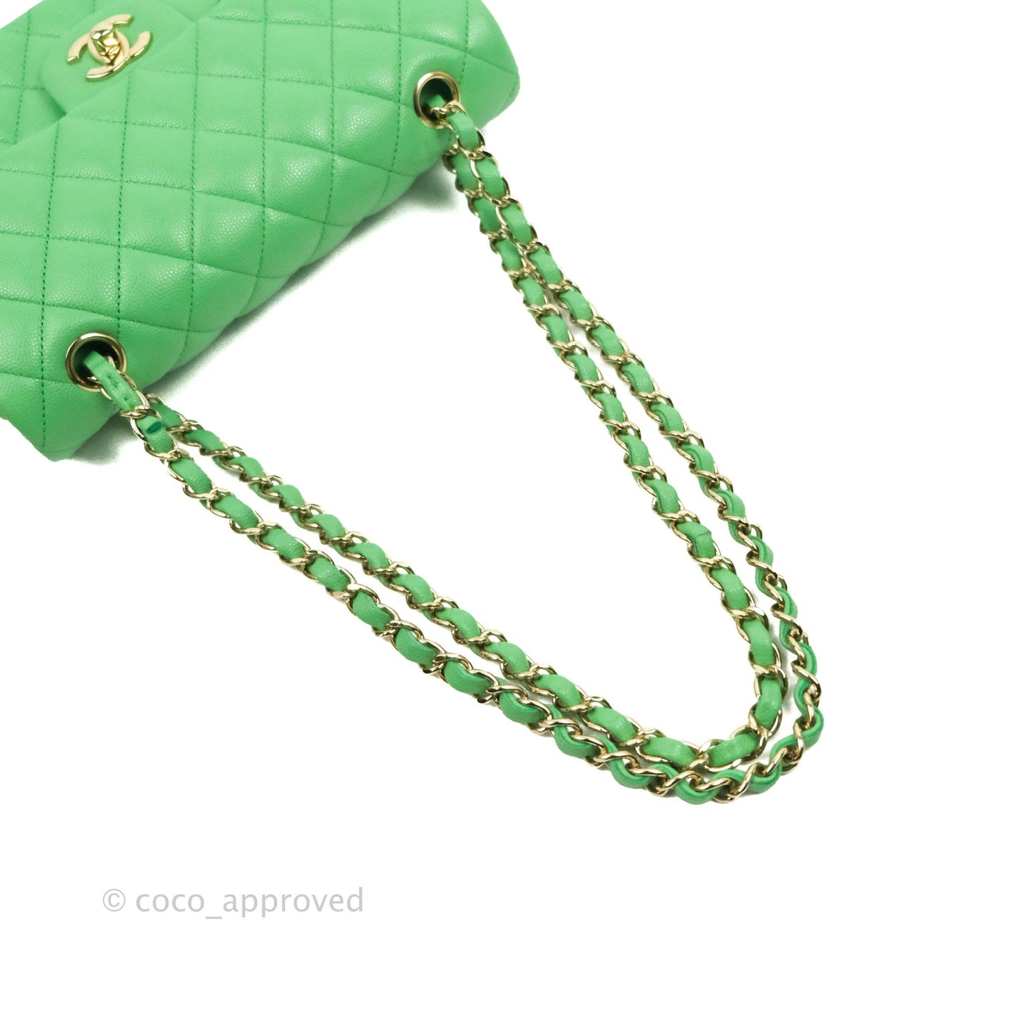 Chanel Small Classic Quilted Flap Green Caviar Gold Hardware
