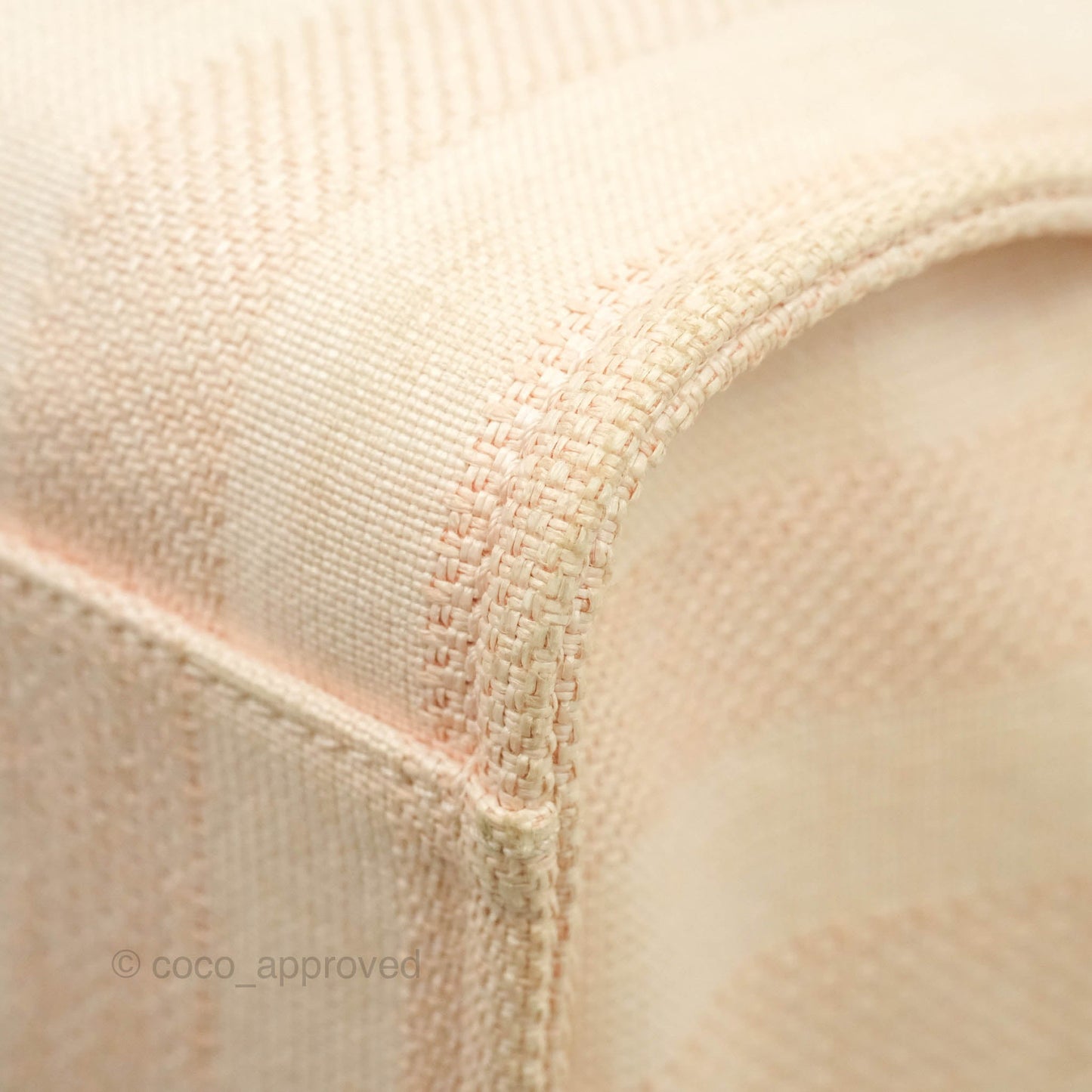 Chanel Large Deauville Pink Stripe Canvas Beige Handle Gold Hardware