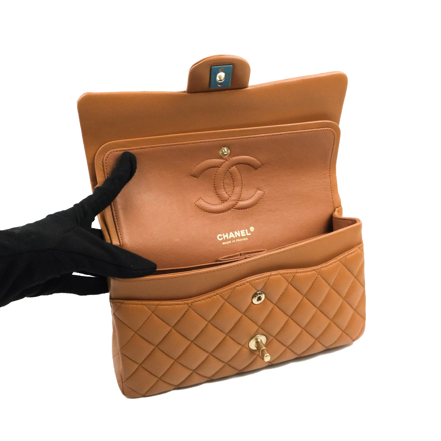 Chanel Classic M/L Medium Flap Quilted Dark Beige Caramel Lambskin Gold Hardware