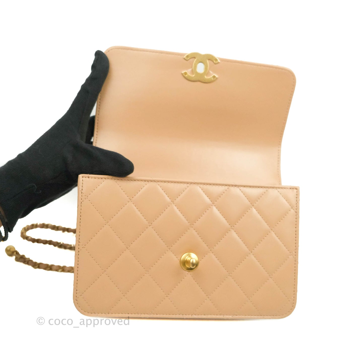 Chanel Quilted Small Perfect Fit Adjustable Beige Calfskin Gold Hardware 21A