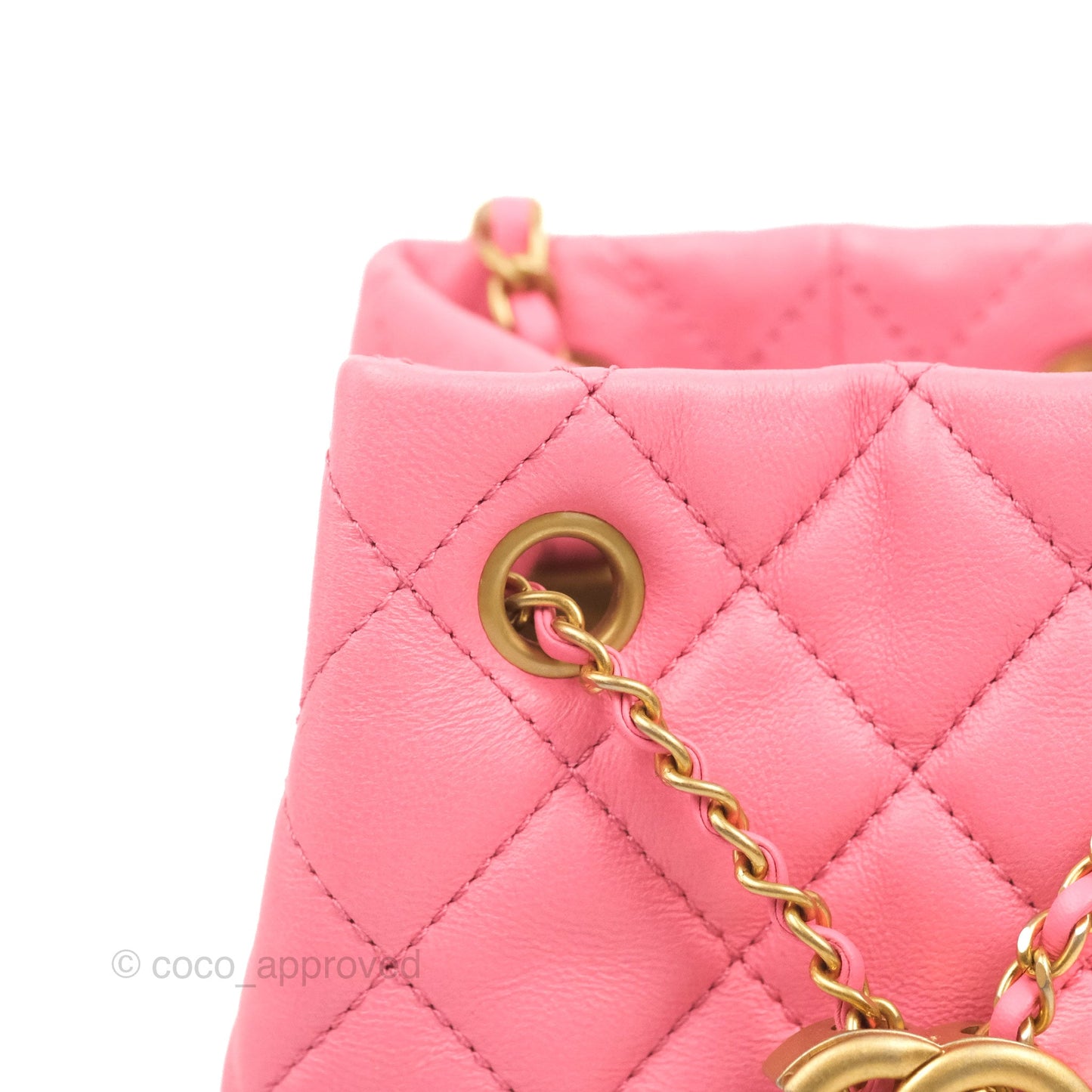Chanel Quilted Crystal Pearl Crush Drawstring Bucket Bag Pink Lambskin Gold Hardware