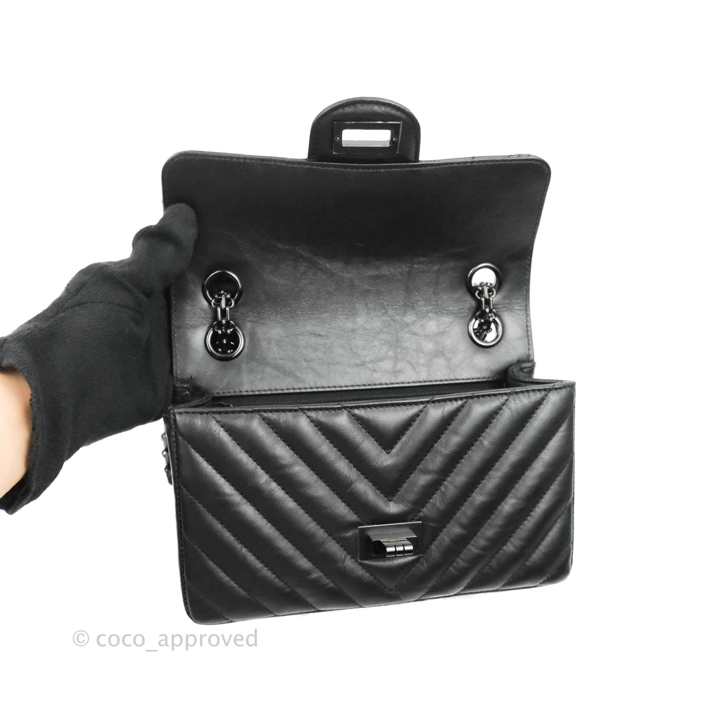 Chanel Mini Reissue 224 So Black Chevron Calfskin Black Hardware