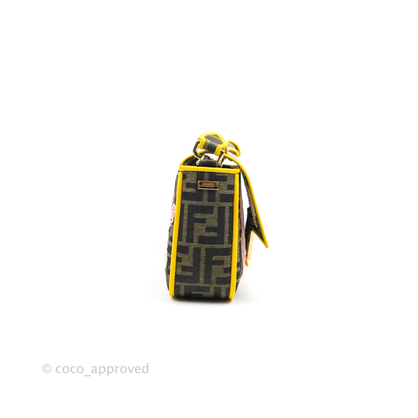 Fendi Medium Embroidered FF Fabric Baguette Bag Multicolour Gold Hardware