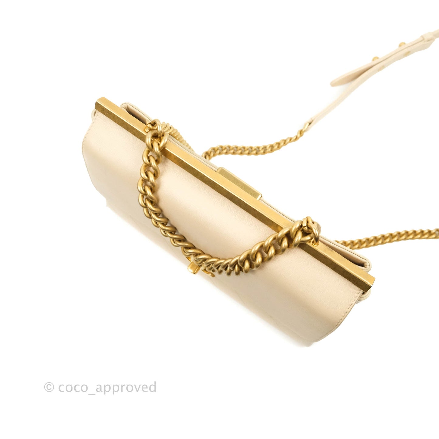 Chanel Small Flat Quilted Coco Luxe Flap Bag Light Beige Aged Gold Hardware