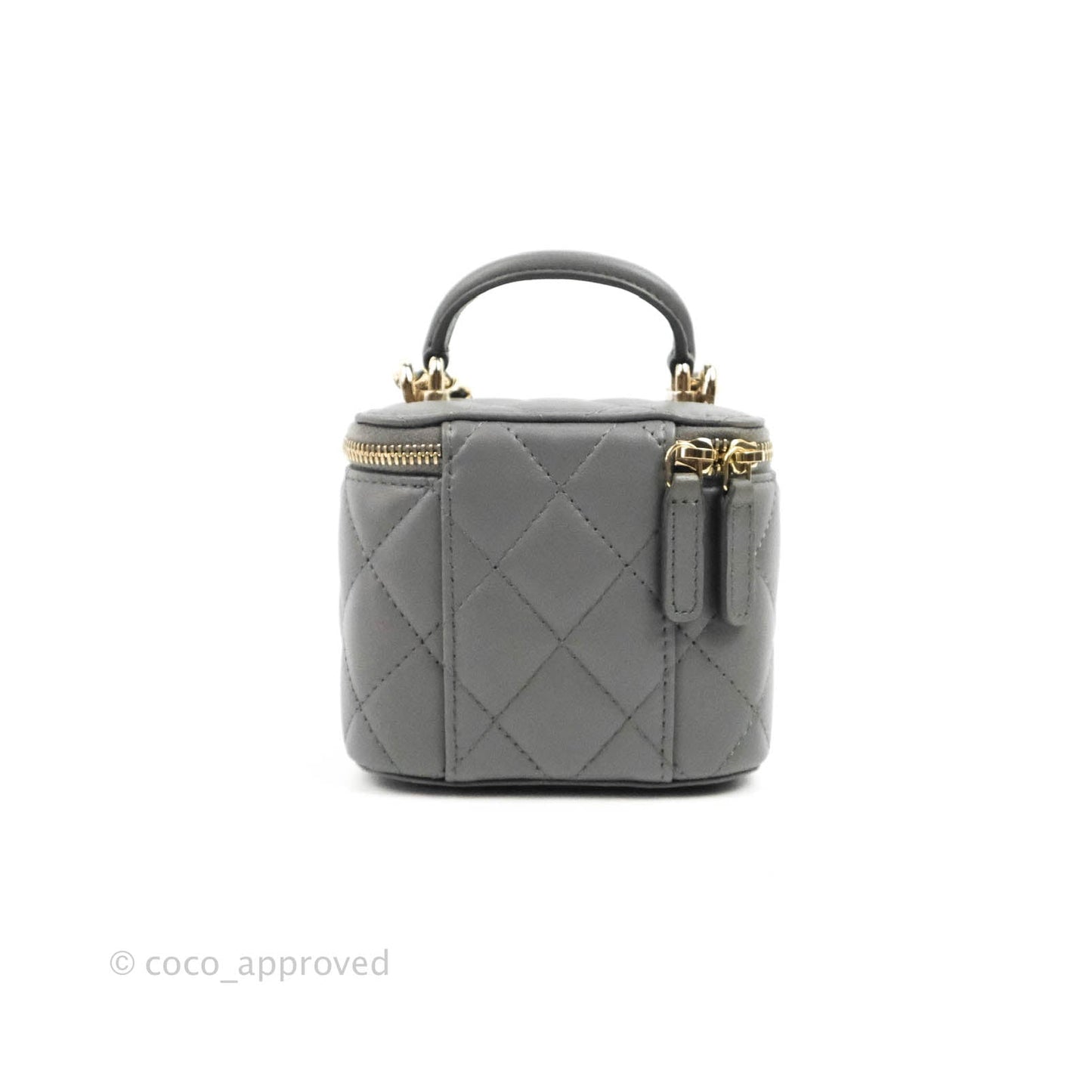 Chanel Mini Top Handle Vanity With Chain Dark Grey Lambskin Gold Hardware