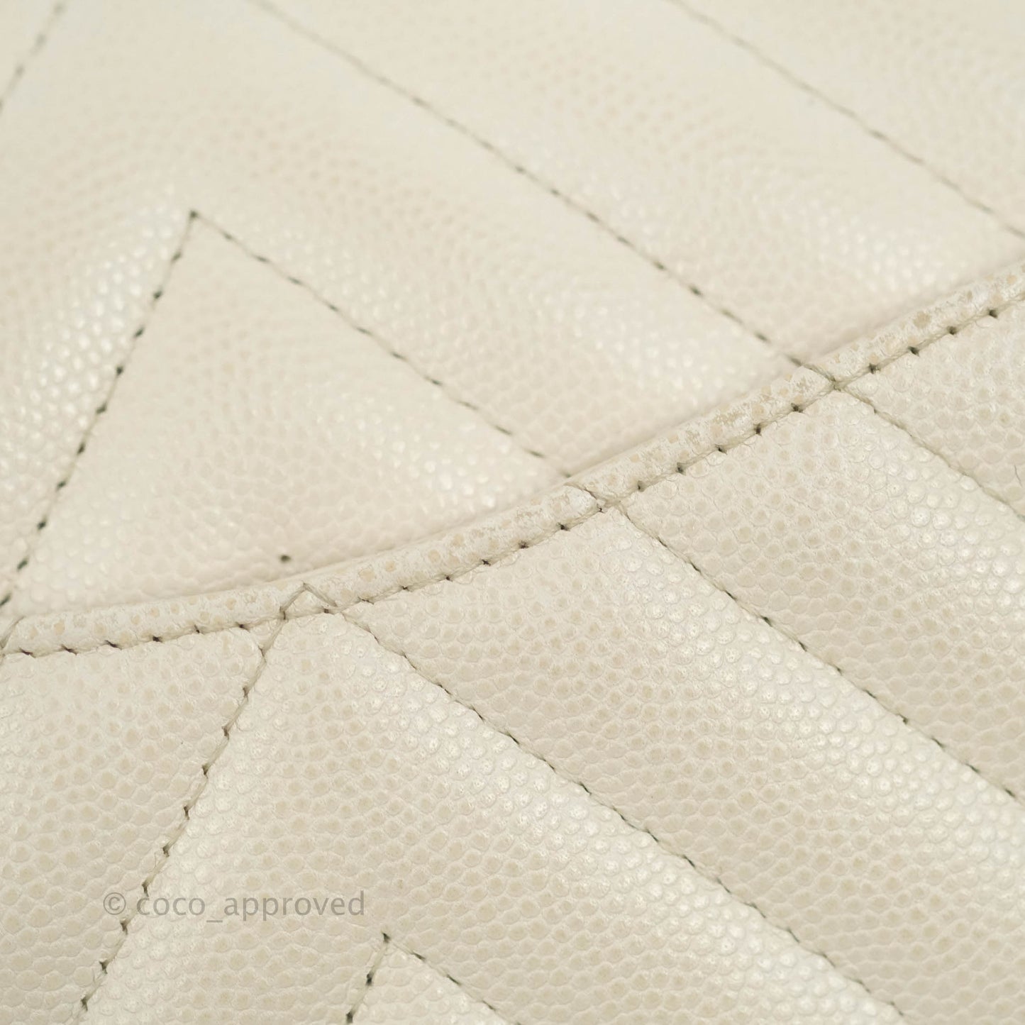 Chanel Classic M/L Medium Double Flap Chevron Ivory Caviar Gold Hardware