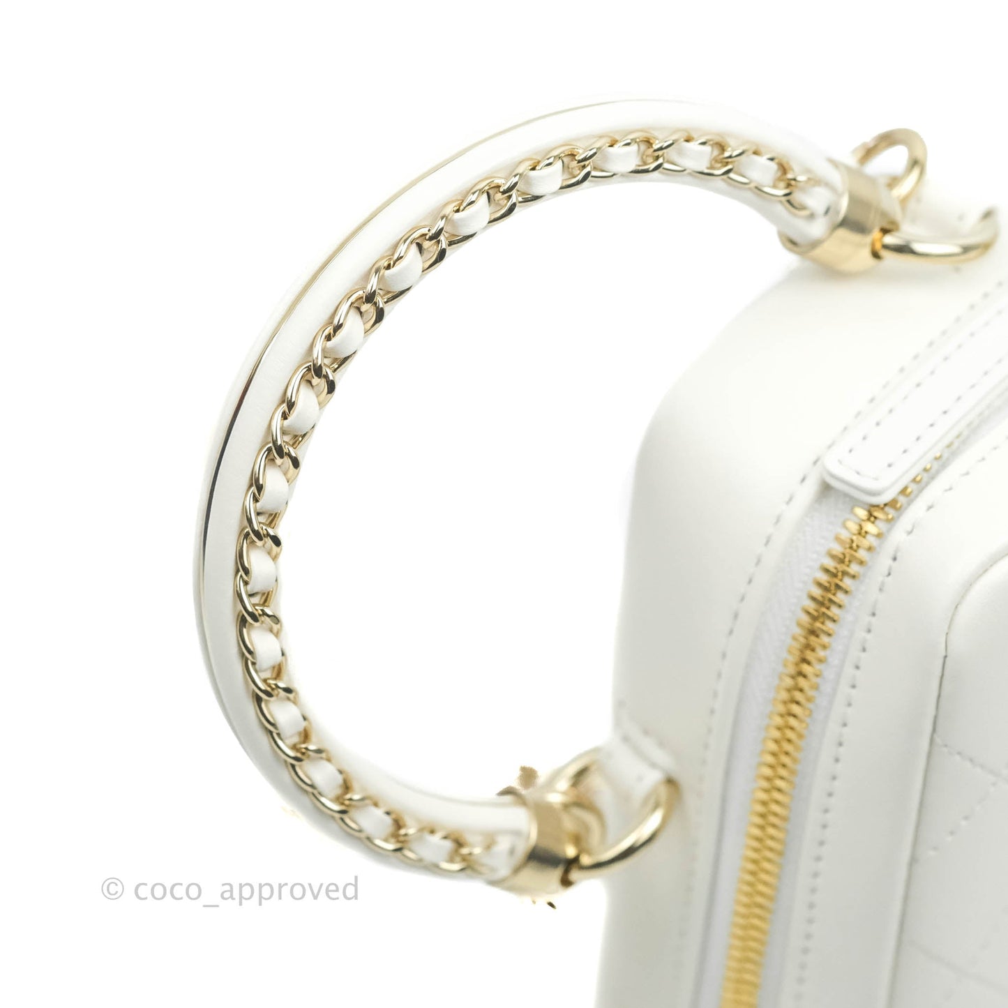 Chanel Circular Handle Zip Around Vanity Case White Calfskin Gold Hardware 20S