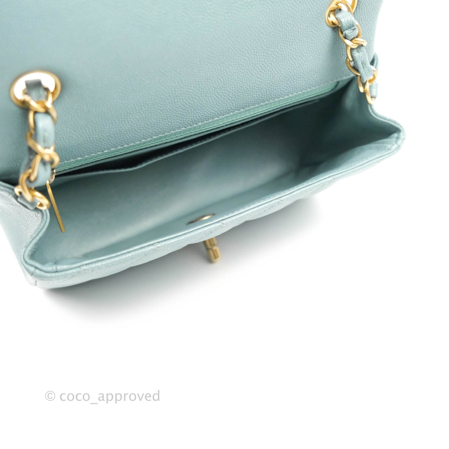 Chanel Quilted Mini Rectangular Flap Iridescent Blue Aged Gold Hardware 18C