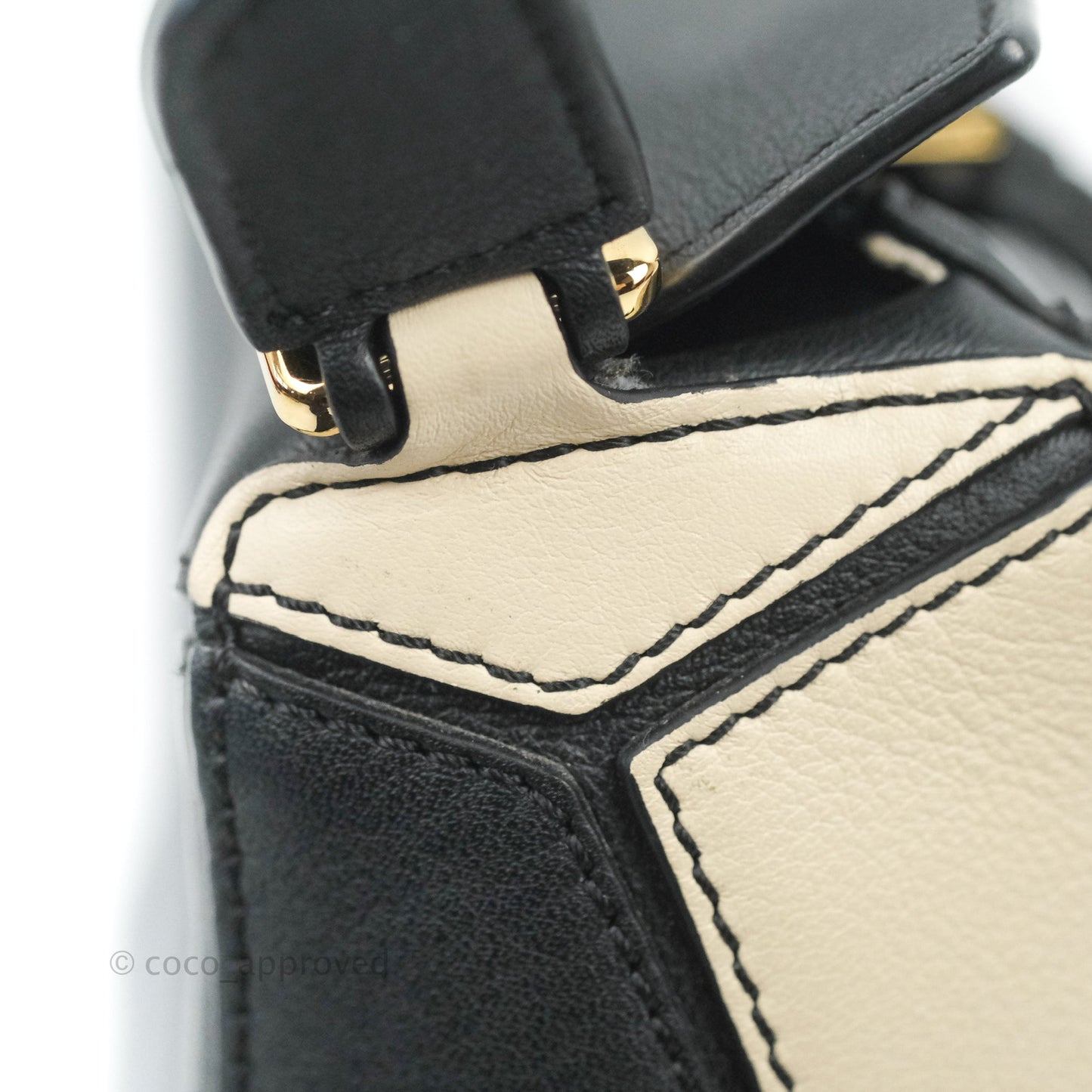 Loewe Mini Puzzle Bag Black/White/Navy Calfskin Gold Hardware