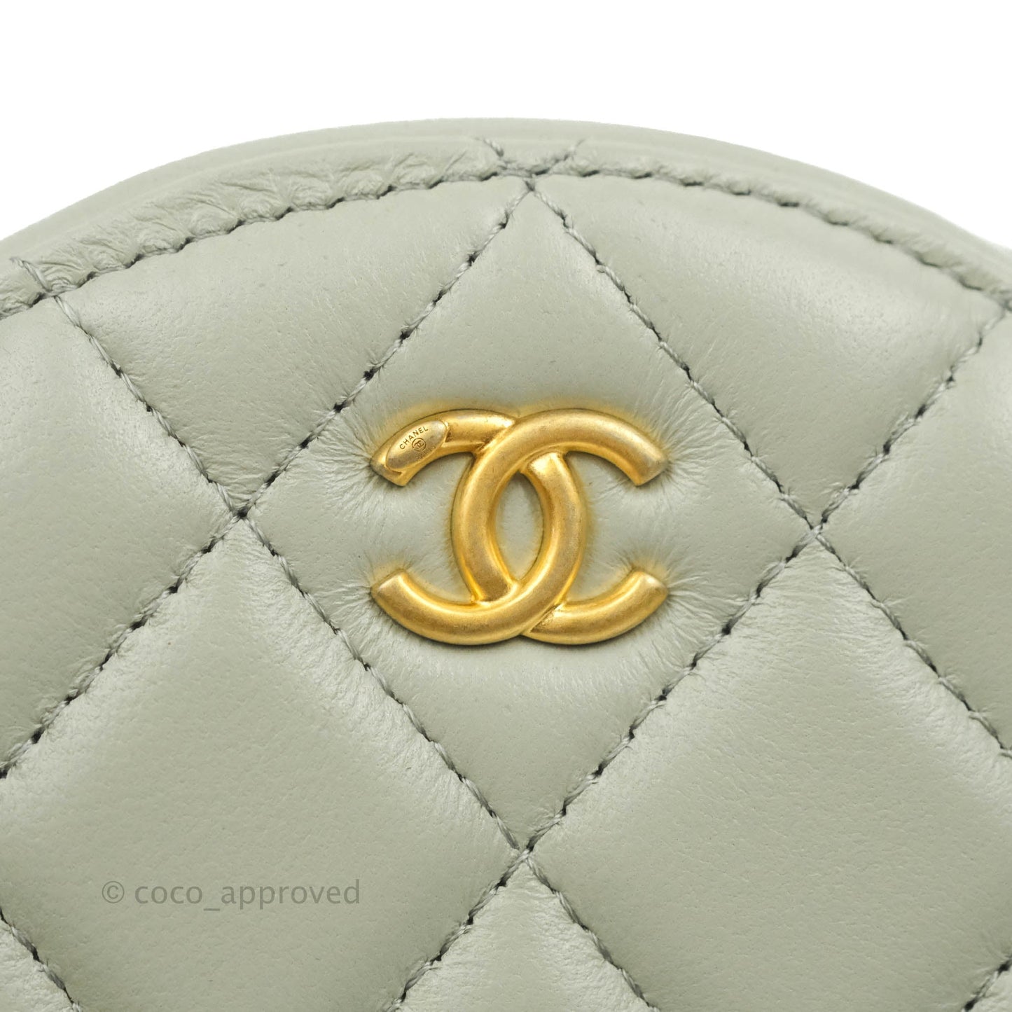 Chanel Quilted Round Pearl Crush Clutch With Chain Grey Lambskin Aged Gold Hardware