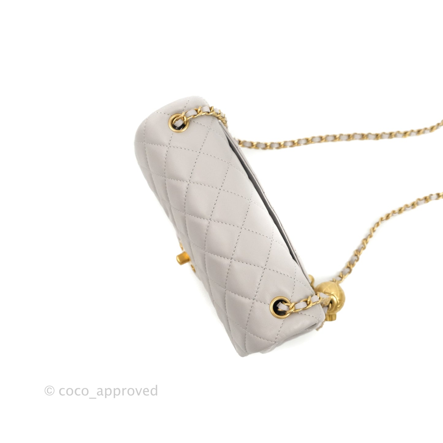 Chanel Mini Rectangular Pearl Crush Quilted Grey Lambskin Aged Gold Hardware
