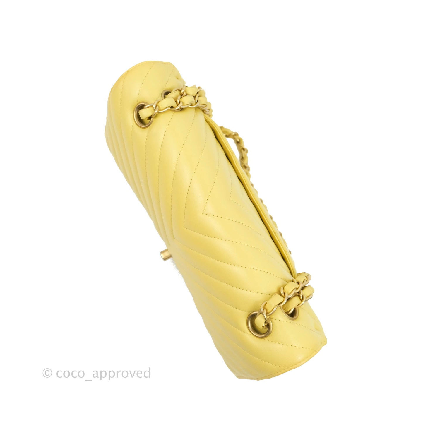 Chanel Classic M/L Medium Flap Chevron Yellow Lambskin Gold Hardware
