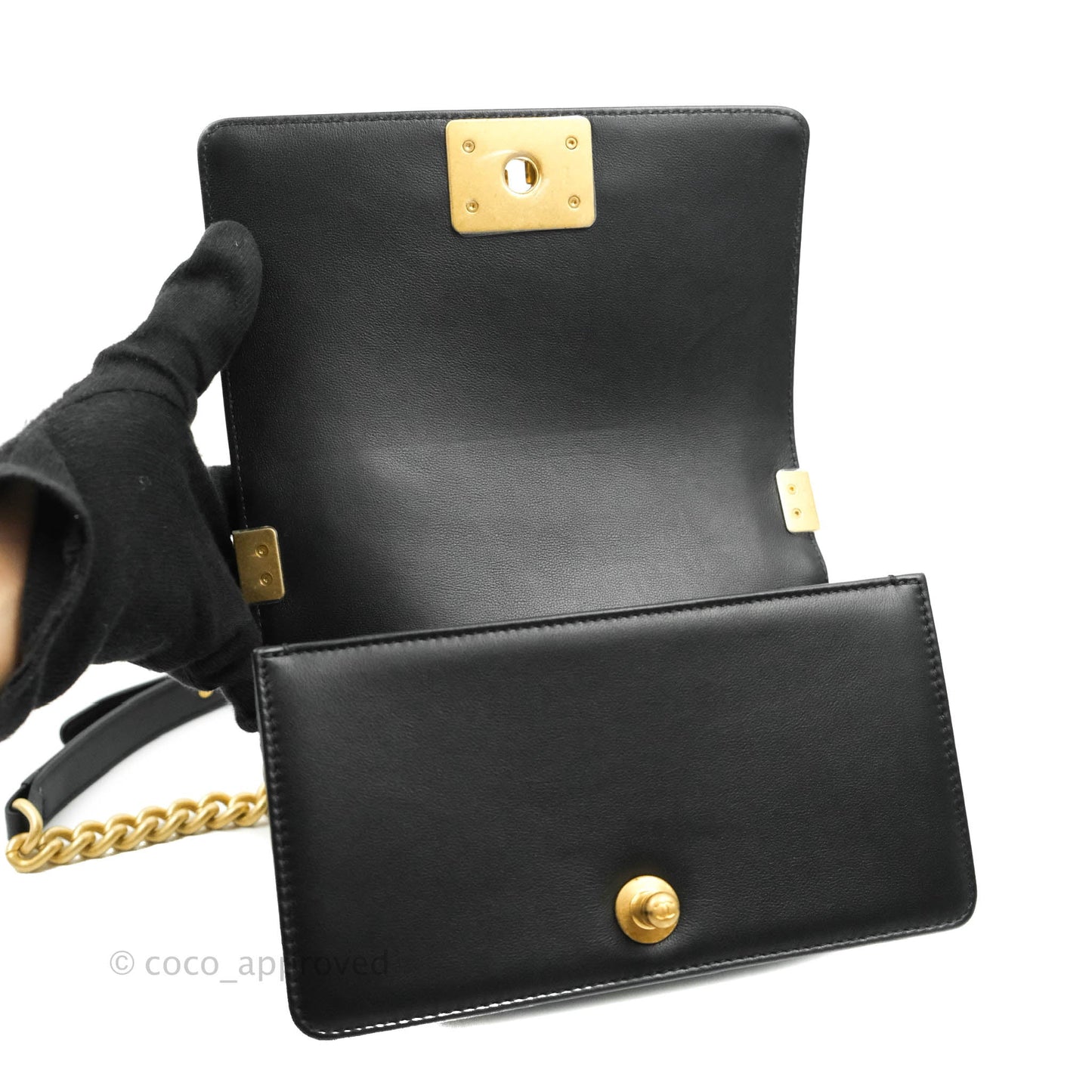 Chanel Boy Quilted Small Black Calfskin Aged Gold Hardware
