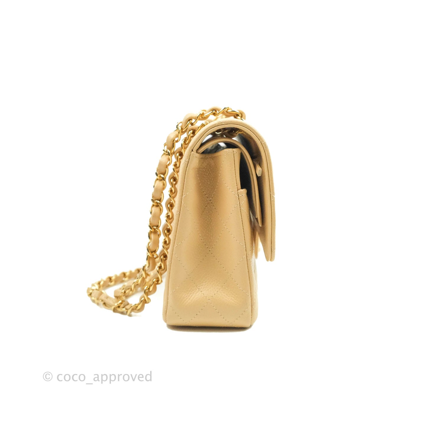 Chanel Quilted Classic M/L Medium Flap Beige Caviar Gold Hardware