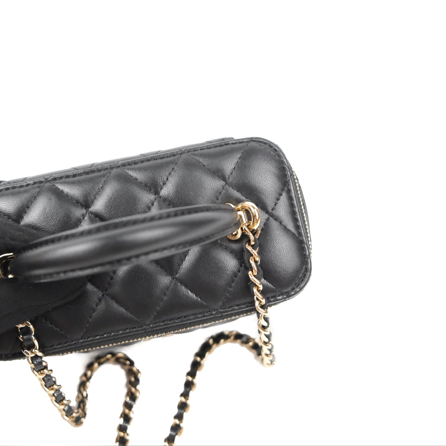 Chanel Vanity Rectangular Top Handle Black Lambskin Gold Hardware