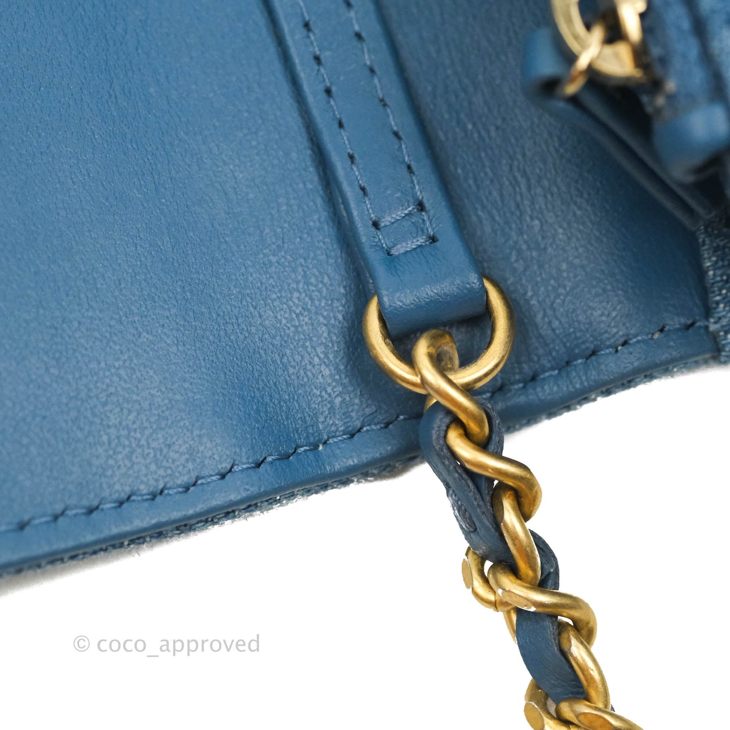 Chanel Quilted Pearl Crush Wallet on Chain WOC Denim Aged Gold Hardware
