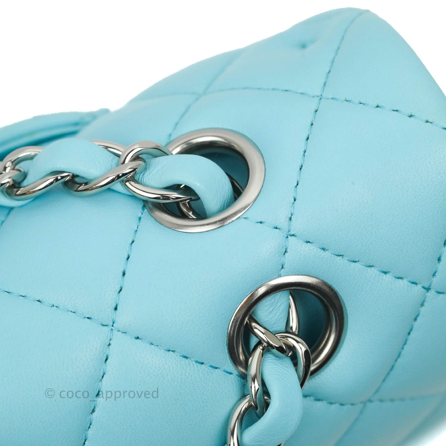 Chanel Classic M/L Medium Double Flap Tiffany Neon Blue Lambskin Silver Hardware 21S