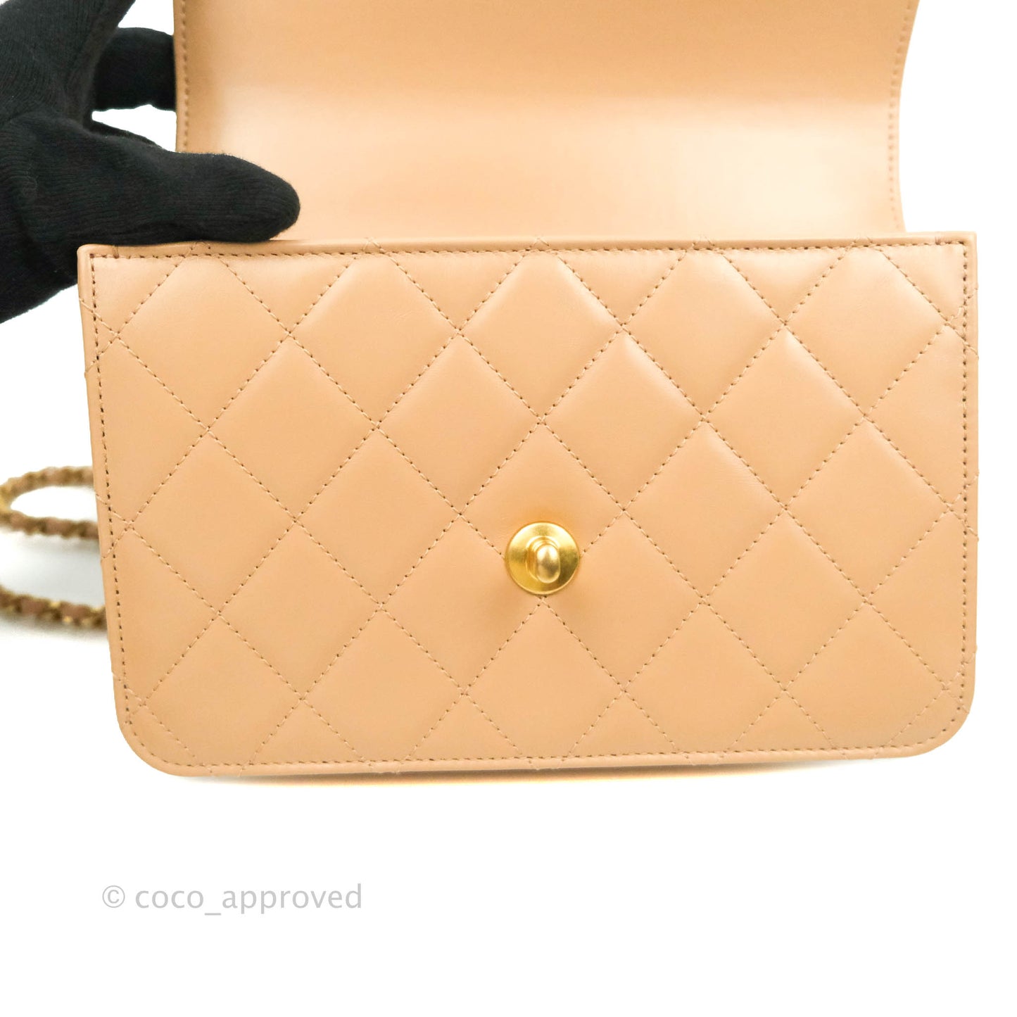 Chanel Quilted Small Perfect Fit Adjustable Beige Calfskin Gold Hardware 21A