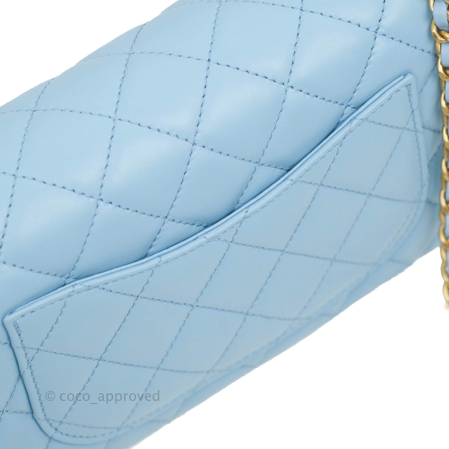 Chanel Mini Rectangular Pearl Crush Quilted Blue Lambskin Aged Gold Hardware