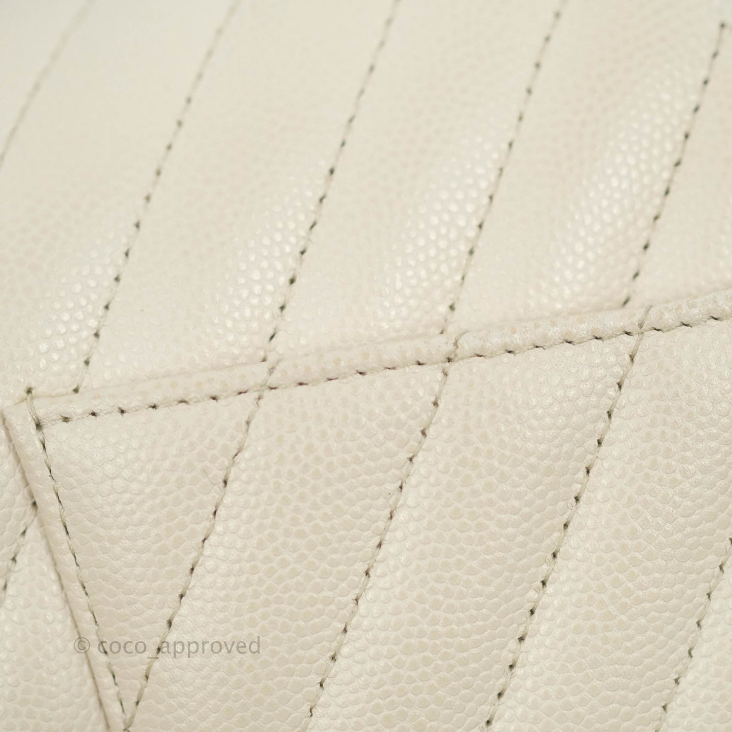 Chanel Classic M/L Medium Double Flap Chevron Ivory Caviar Gold Hardware