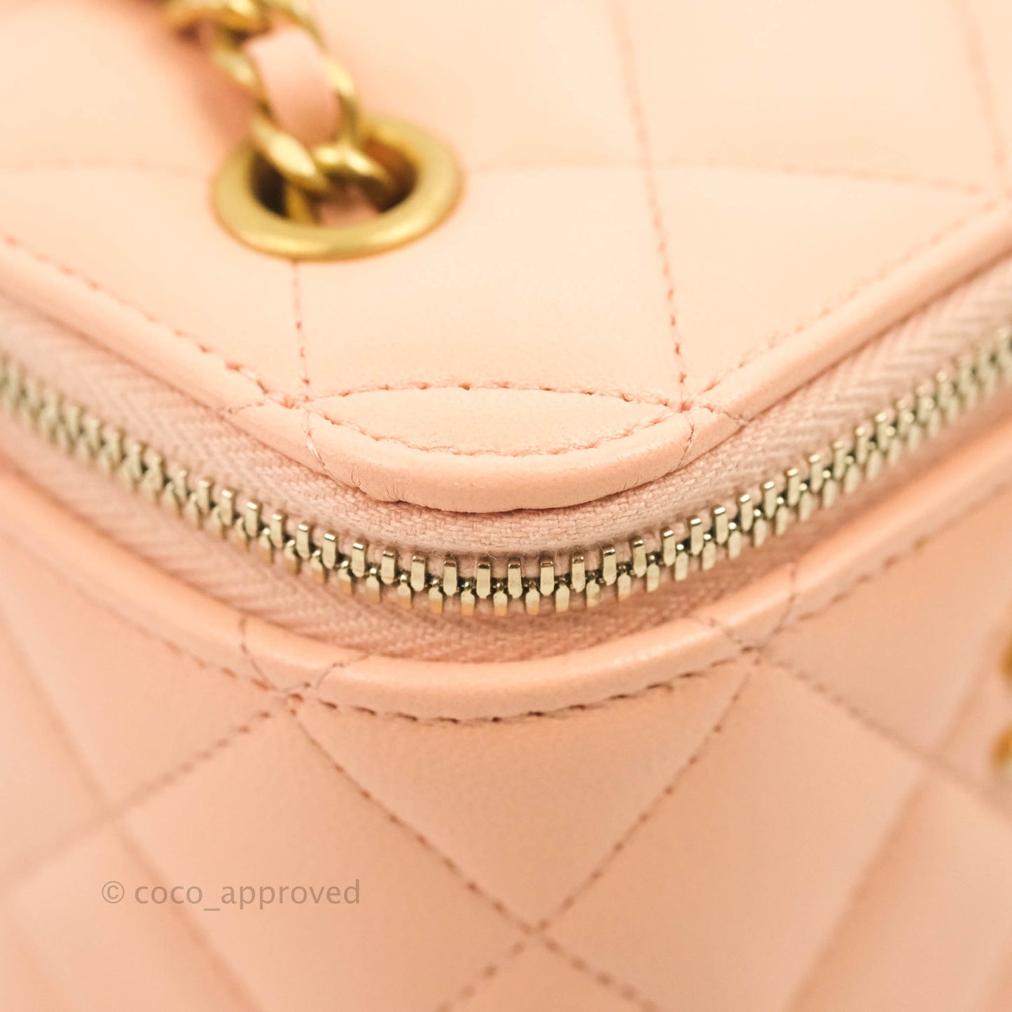 Chanel Classic Mini Pearl Crush Vanity With Chain Pink Lambskin Aged Gold Hardware