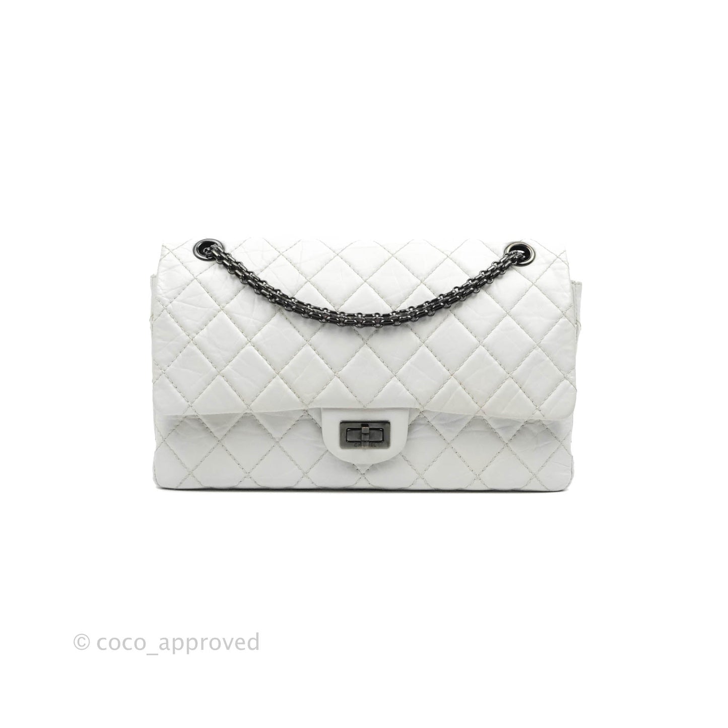 Chanel Quilted Reissue 226 Flap White Aged Calfskin Gun Metal Hardware