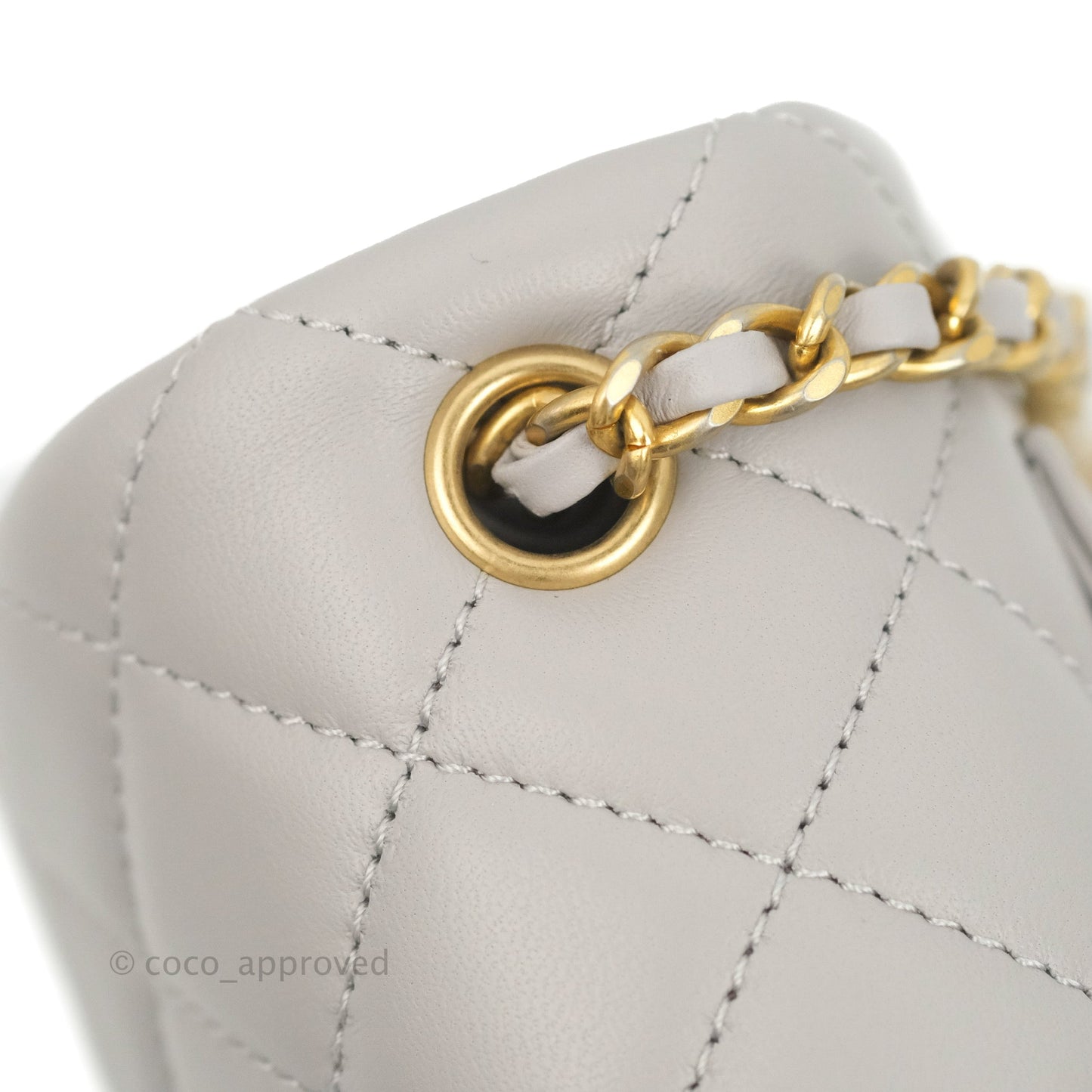 Chanel Mini Rectangular Pearl Crush Quilted Grey Lambskin Aged Gold Hardware