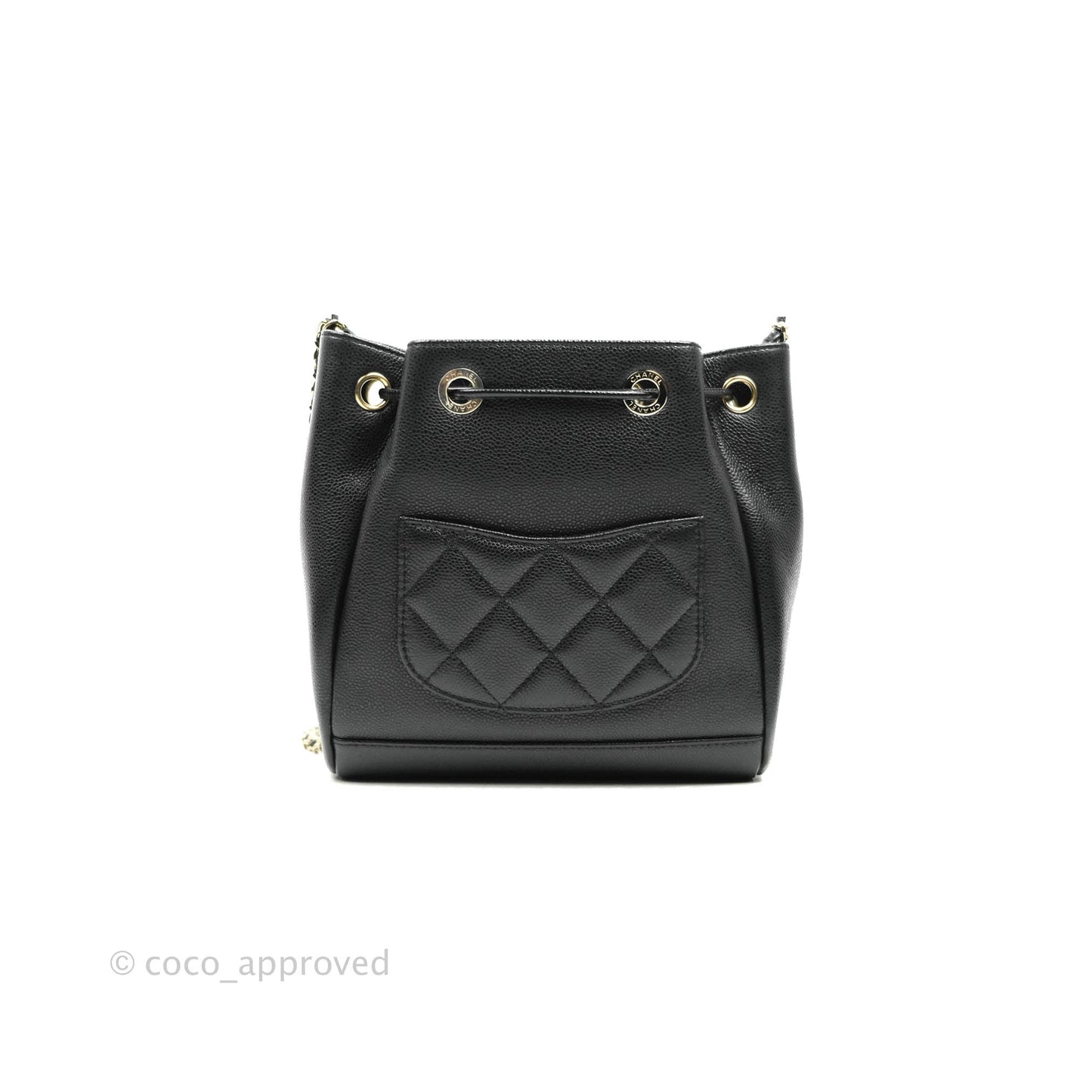 Chanel Business Affinity Drawstring Bucket Bag Black Caviar Gold Hardware 21P