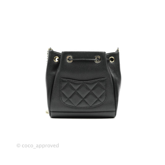 Chanel Business Affinity Drawstring Bucket Bag Black Caviar Gold Hardware 21P