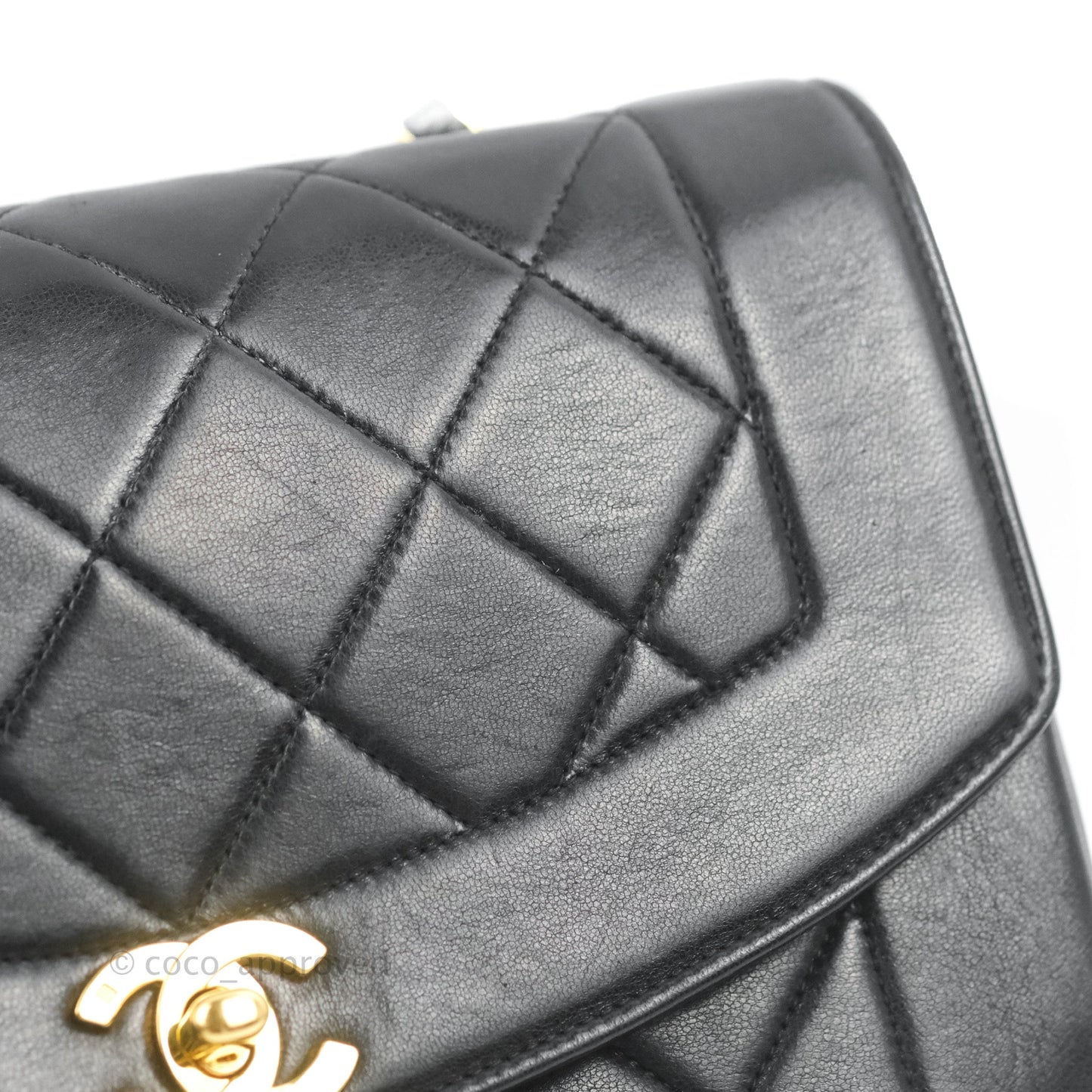 Chanel Vintage Small Quilted Classic Diana Flap Bag Black Lambskin 24K Gold Hardware