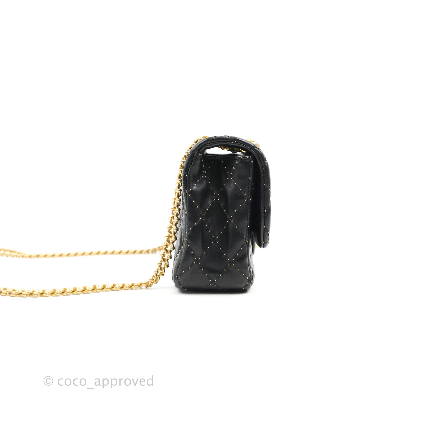 Chanel Quilted Stitched Flap Bag Lambskin Black Aged Gold Hardware 15A