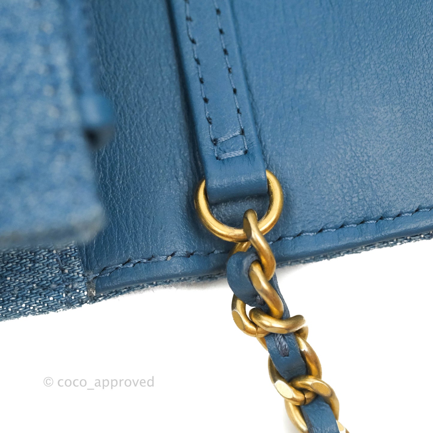 Chanel Quilted Pearl Crush Wallet on Chain WOC Denim Aged Gold Hardware
