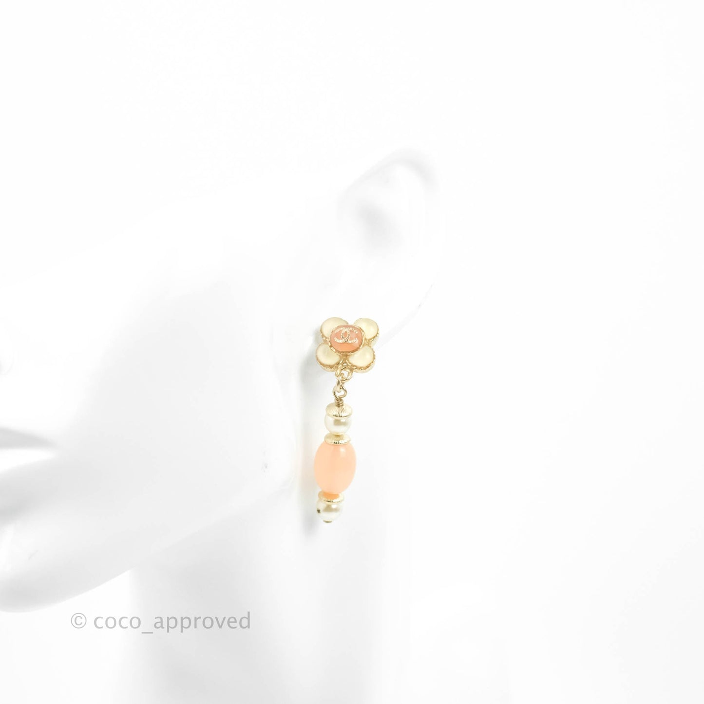Chanel CC Flower Pink Resin Pearl Drop Earrings 18C