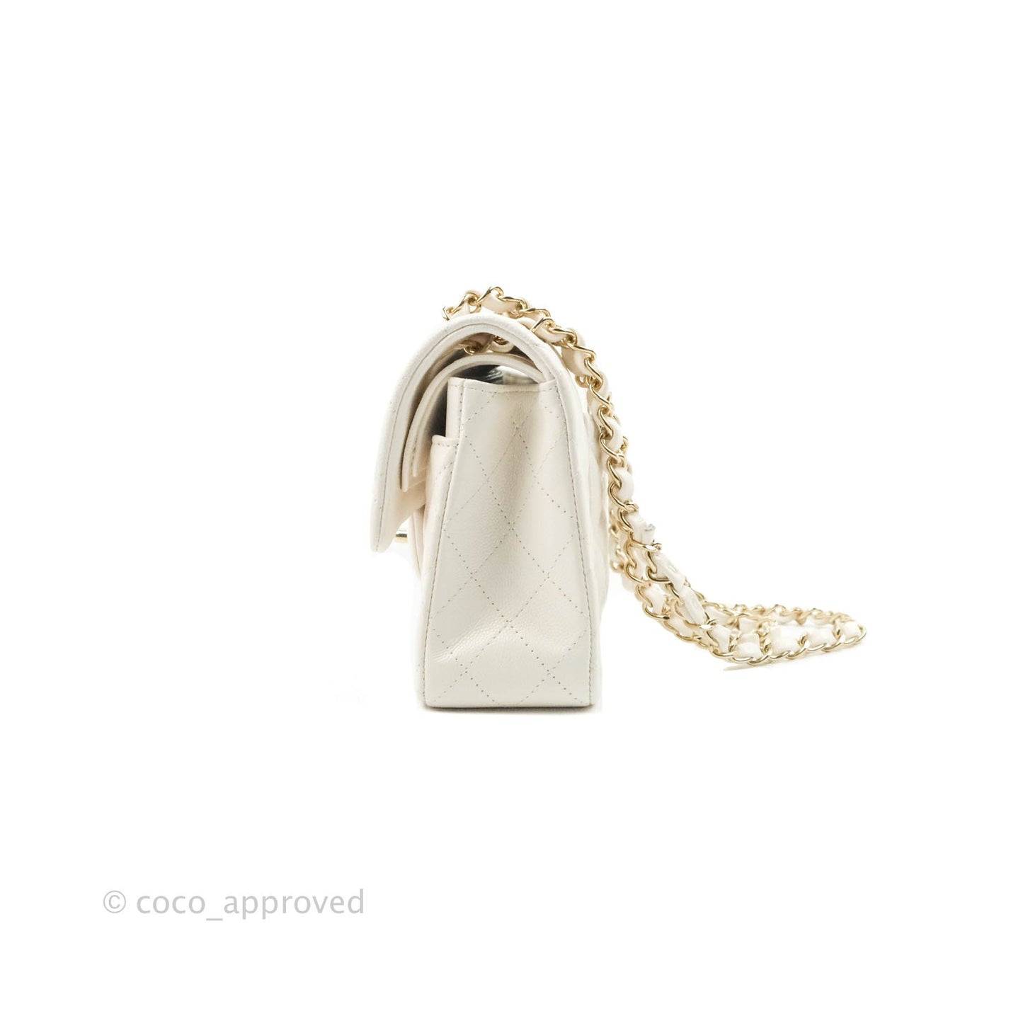Chanel Small S/M Classic Quilted Flap White Caviar Gold Hardware 21S