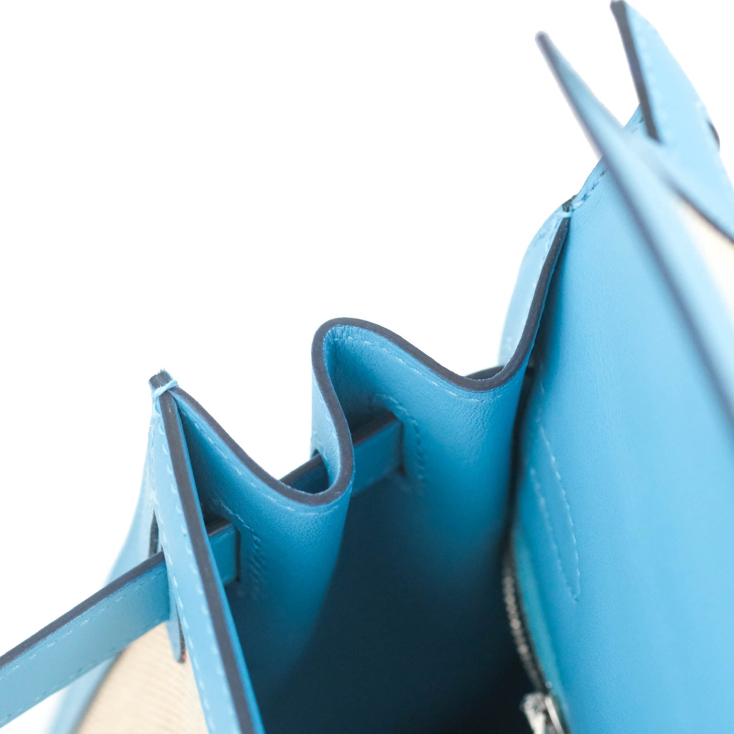 Hermès Kelly 28 Bleu Du Nord Swift & Ecru-beige Toile H Palladium Hardware