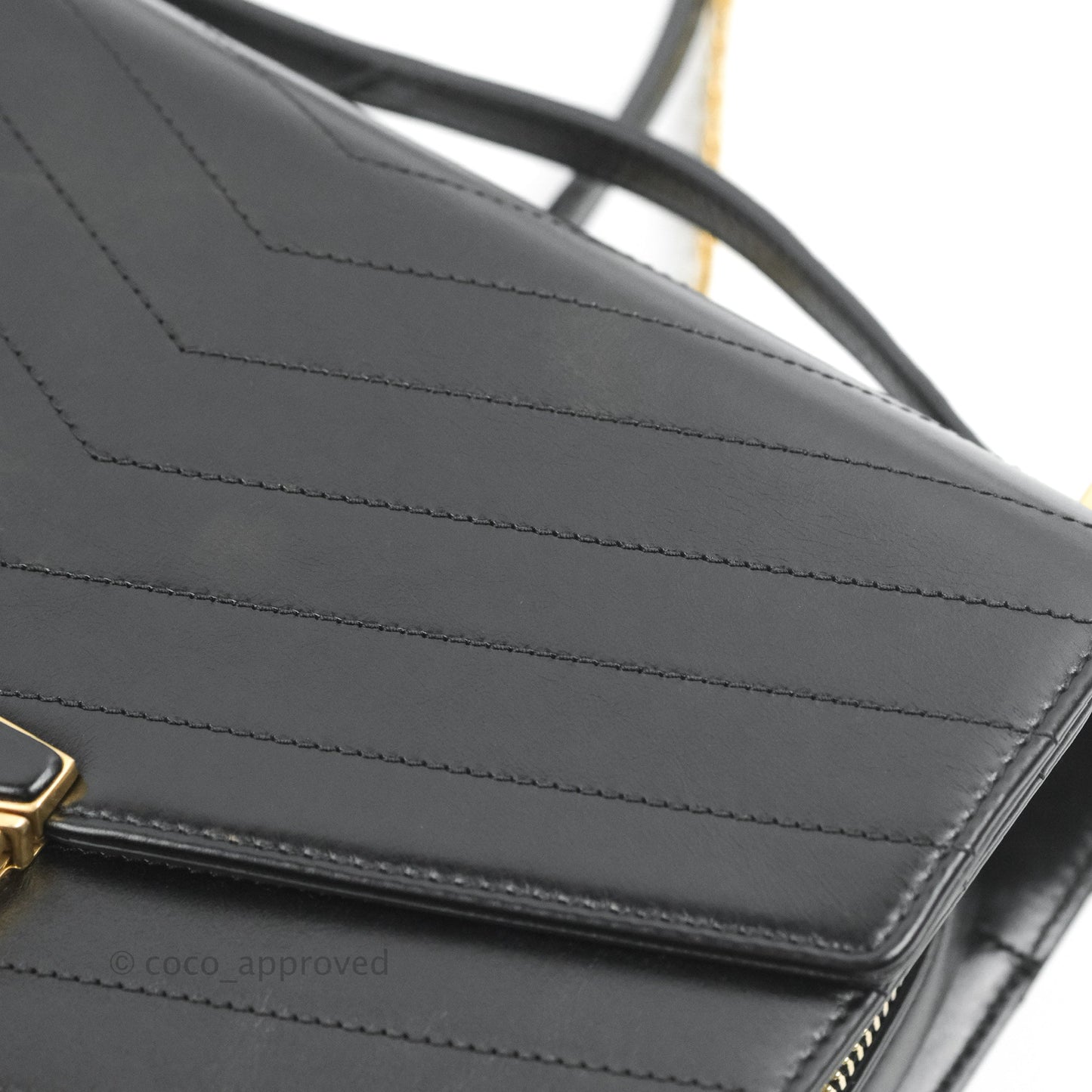 Chanel Medal Envelope Flap Bag Chevron Black Calfskin Aged Gold Hardware