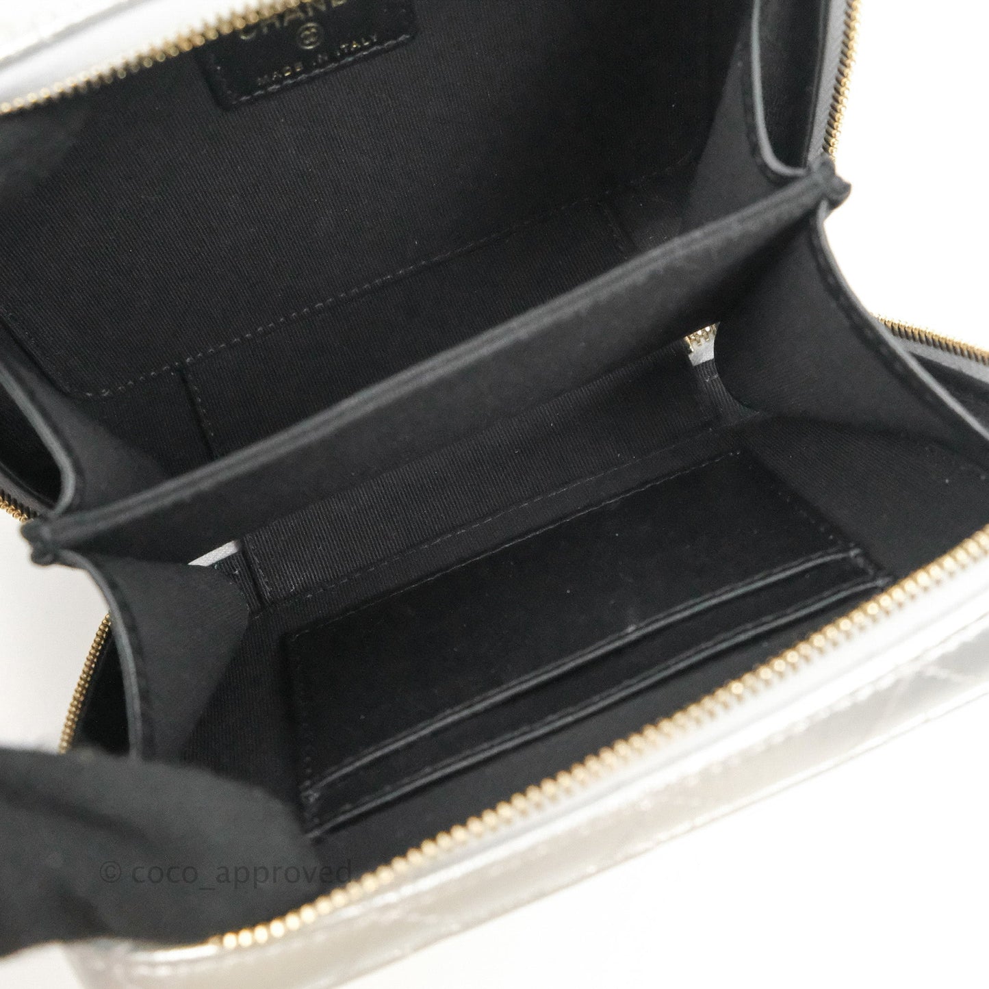Chanel Rainbow Top Handle Vanity Case Metallic Silver Lambskin Aged Gold Hardware 23P