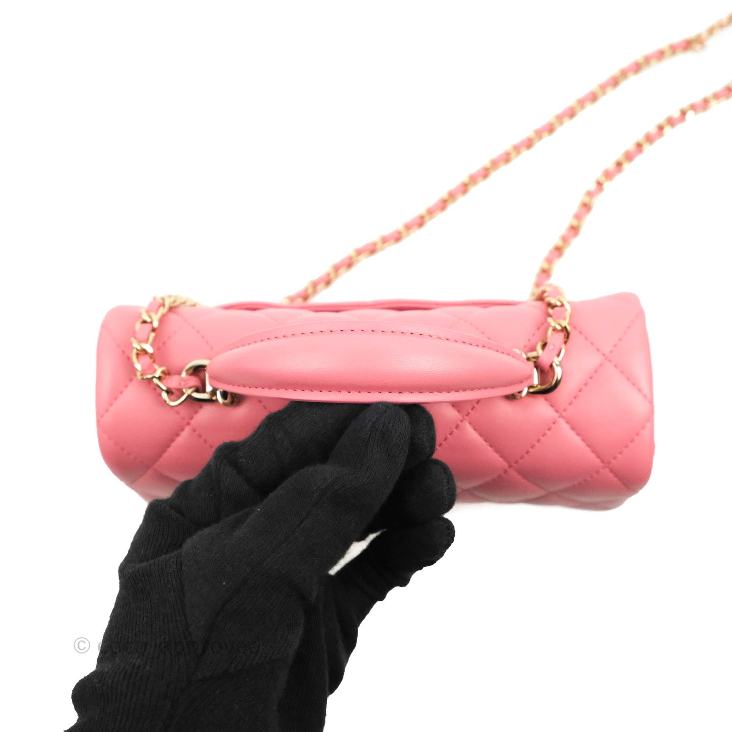 Chanel Top Handle Mini Rectangular Flap Bag Rosy Pink Lambskin Gold Hardware