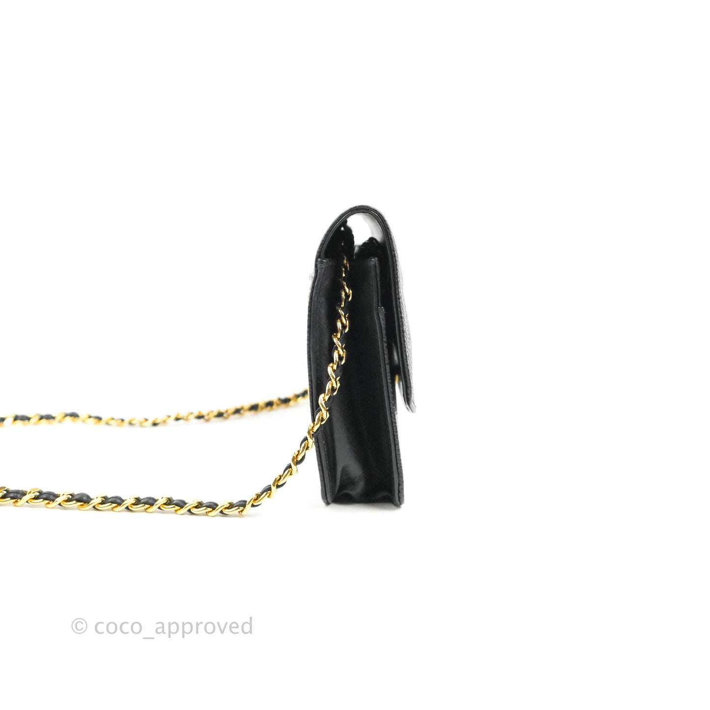 Chanel Vintage CC Wallet on Chain WOC Black Caviar Gold Hardware