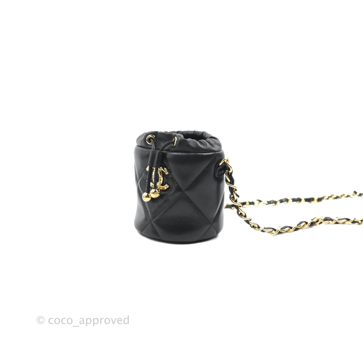 Chanel Mini Bucket Bag with Fluffy Chain Black Lambskin Gold Hardware