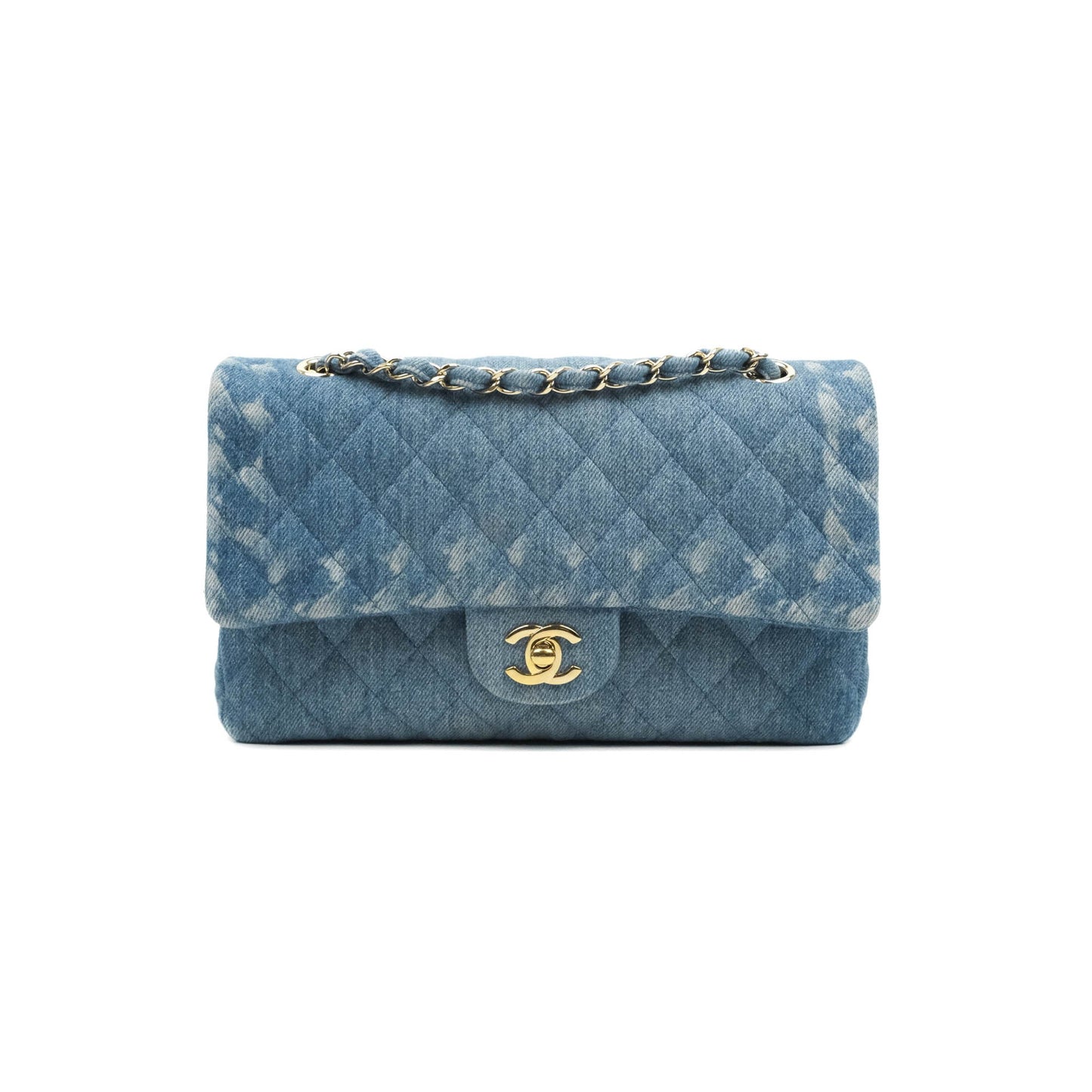Chanel Classic M/L Medium Flap Quilted Washed Denim Gold Hardware