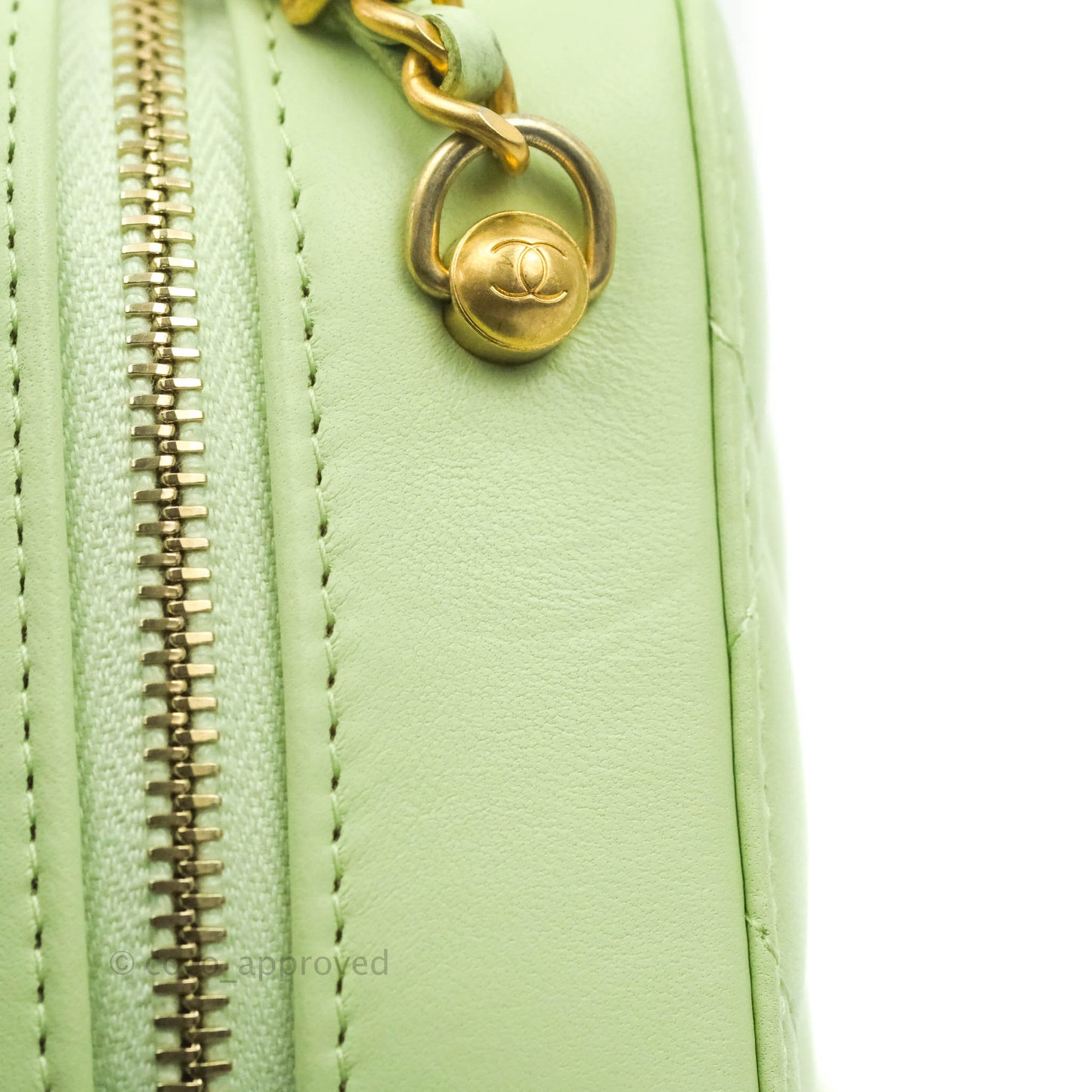 Chanel Mini Pearl Crush Quilted Camera Case Pastel Green Lambskin Aged Gold Hardware