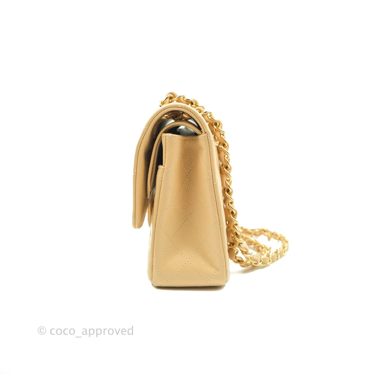 Chanel Quilted Classic M/L Medium Flap Beige Caviar Gold Hardware