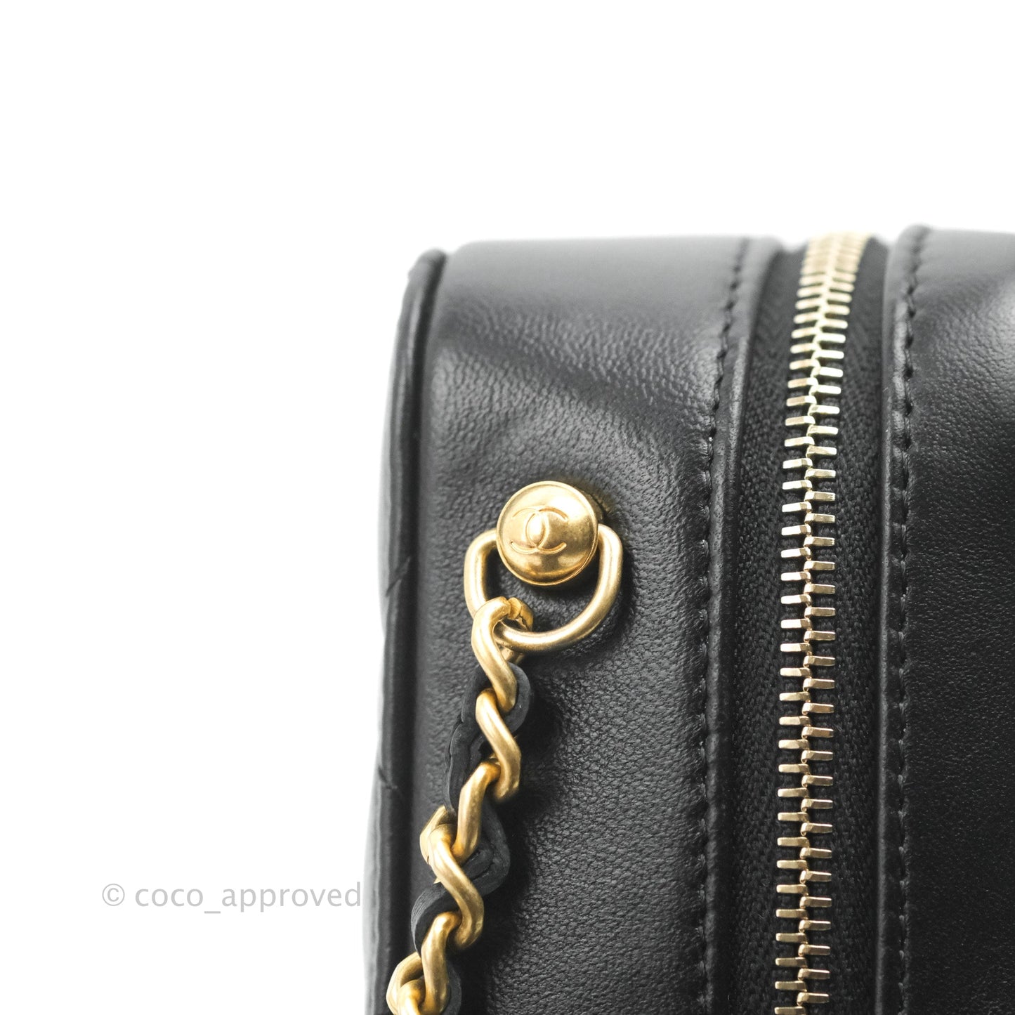 Chanel Mini Pearl Crush Quilted Camera Case Black Lambskin Aged Gold Hardware
