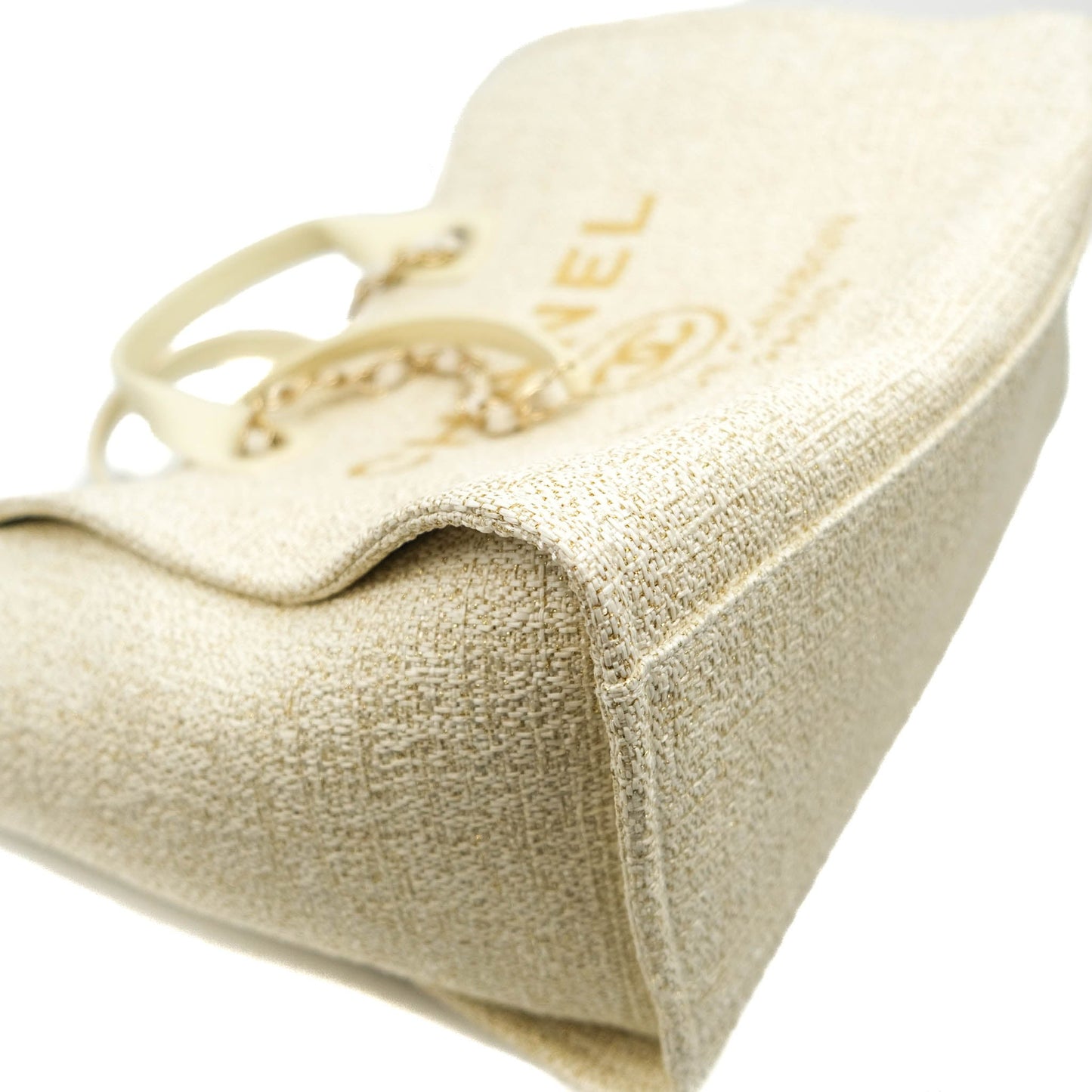 Chanel Large Deauville Iridescent Gold Beige Canvas Gold Hardware