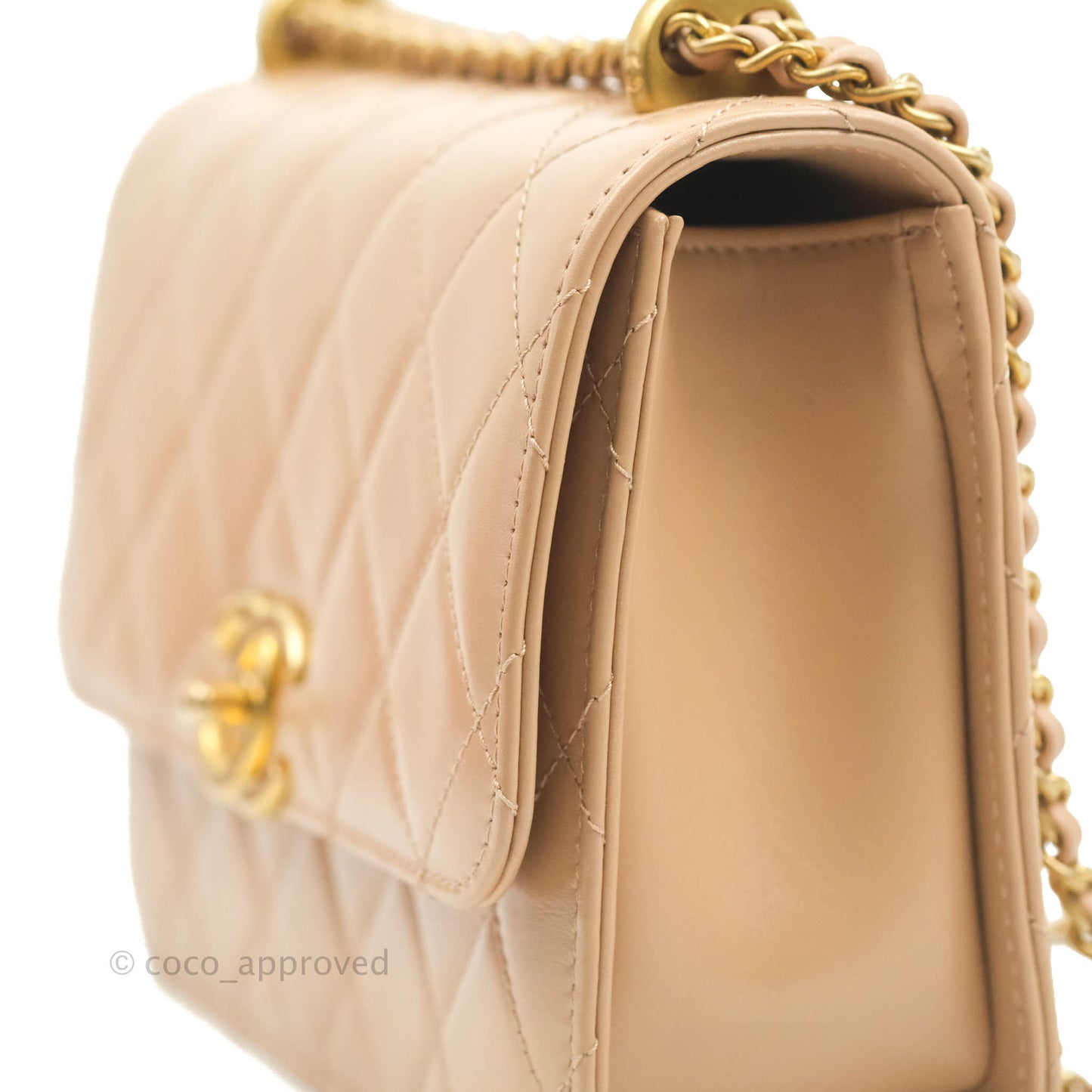 Chanel Quilted Perfect Fit Adjustable Beige Calfskin Gold Hardware 21A
