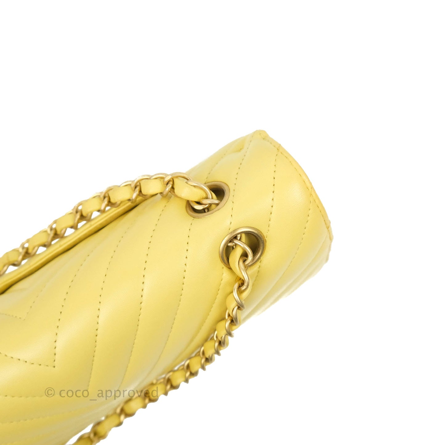 Chanel Classic M/L Medium Flap Chevron Yellow Lambskin Gold Hardware
